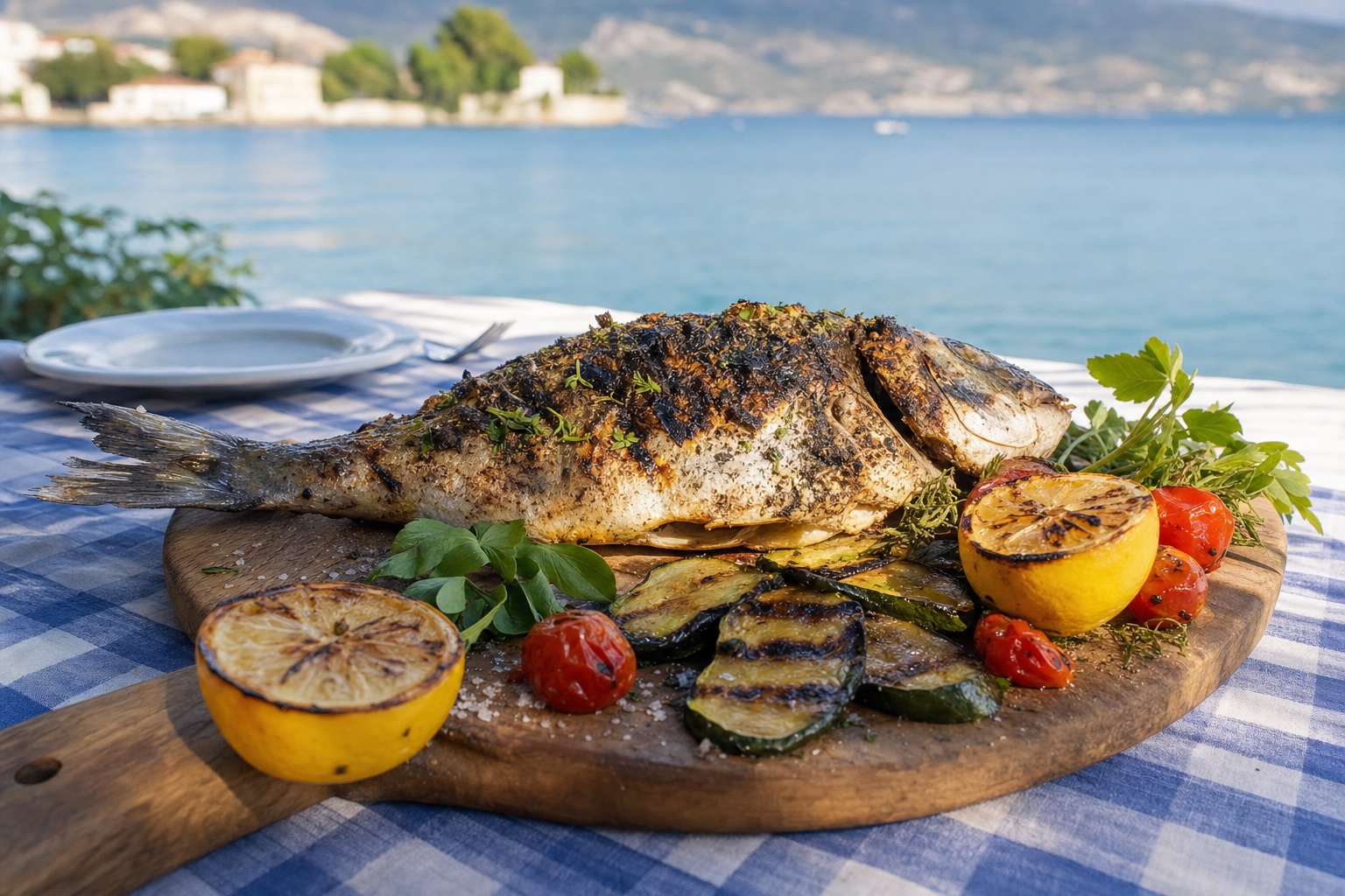 Ψάρι της ημέρας στα κάρβουνα · Charcoal-grilled catch of the day