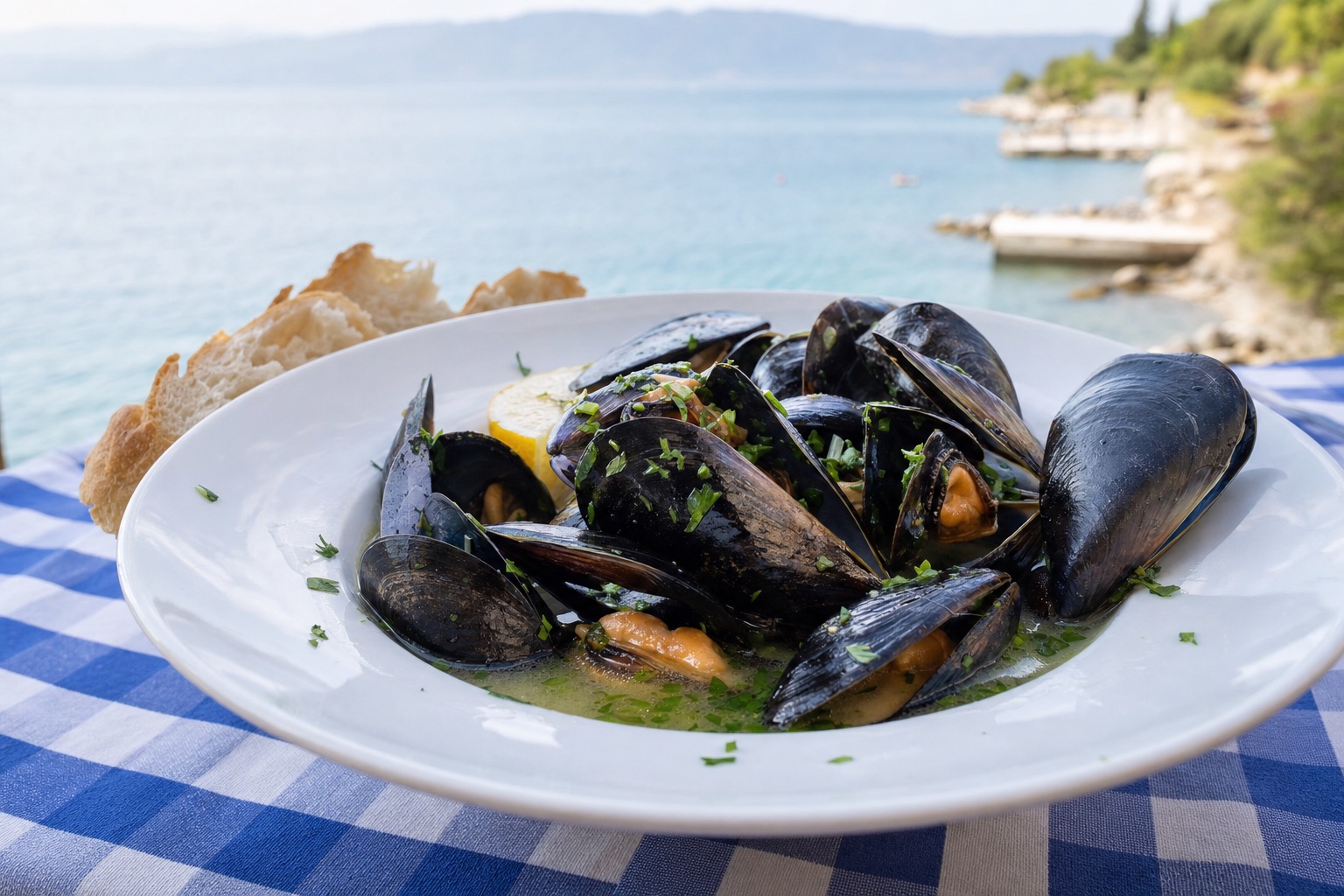Μύδια αχνιστά · Steamed mussels